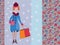 Woman winter shopping card