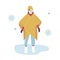 Woman on a Winter Walk in trendy outerwear. Girl in warm winter Clothes among snowflakes Walking on park. Vector