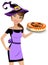 Woman witch hat halloween cheesecake isolated