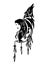 Woman, wolf and crescent moon tribal black and white vector portrait