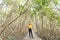 Woman on the wooden bridge