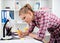 Woman working during breakfast