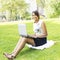 Woman Working with Computer Sitting in the Park.