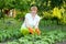 Woman working in field of beans