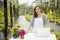 Woman working in a flower shop