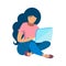Woman Working with Laptop Flat Color Illustration