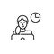 Woman working at laptop office hours. Work schedule. Pixel perfect, editable stroke line icon