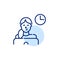 Woman working at laptop office hours. Work schedule. Pixel perfect, editable stroke line icon