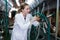 Woman working at milking line