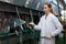 Woman working at milking line