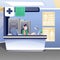 Woman working at receptionist desk in hospital. Medical professional help institution vector illustration. Health care