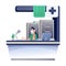 Woman working at receptionist desk in hospital. Medical professional help institution vector illustration. Health care