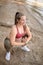 Woman working yoga on the beach