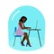 Woman works online at home, illustration. Social distance and self-isolation during quarantine of the corona virus