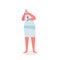 Woman Wrapped in Towel Apply Cosmetics Mask. Female Character with Cosmetic Bottle in Hand Apply Moisturizing Procedure