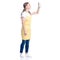 Woman in yellow apron smile holding kithcen towel cleaning