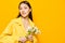 Woman yellow flower young chamomile happiness smile portrait model pretty concept