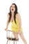 Woman yellow short dress scream