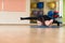 Woman yoga in Bakasana Crane Pose, Crow Pose