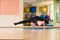 Woman yoga in Bakasana Crane Pose, Crow Pose