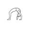 Woman in yoga bridge pose hand drawn outline doodle icon.