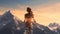 Woman in Yoga Full Body Backlit Pose in the breath taking Alpine. Generative AI weber.