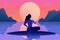 woman yoga ocean exercise sea healthy relaxation person lotus meditation back. Generative AI.