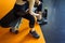 Woman young asian holding dumbbell without rack for workout exercise muscle