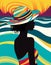 woman young beach beige hat summer concept black female tanned vacation. Generative AI.