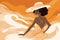 woman young beach glamour concept beige summer tanned black vacation hat. Generative AI.