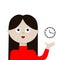 Woman young girl pointing to clock timer. Lady, female. Planning time management concept. Social networks avatar. Business