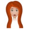 Womans face. Girl full face. Colored vector illustration. Nice lady with green eyes and red hair. Long eyelashes. Black eyebrows.