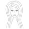 Womans face. Sketch. The girl head full face. Vector illustration. Nice lady with long hair. Black eyebrows and eyelashes.