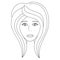 Womans face. Sketch. The head of the girl in full face. Vector illustration. Haircut for medium hair-cascade. Plump lips.