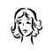 Womans face. Sketch. The head of the girl in full face. Vector illustration. Haircut for medium hair-cascade. Plump lips