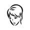 Womans face. Sketch. The head of the girl in full face. Vector illustration. Haircut for medium hair-cascade. Plump lips