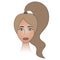 Womans face. Tanned lady. Long hair tied in a ponytail. Colored vector illustration. Blonde with blue eyes.