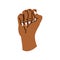 Womans hand in a fist raised up. Women`s support and solidarity. The concept of the Women`s movement. Stylized flat style. Vec