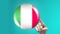 Womans hand pushing Italy flag button, foreign language studying, technologies