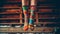 womans legs hanging down wearing warm woollen winter socks