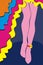 Womans legs in pink panty hoses with colorful dress vector illustration