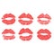 Womans lip dotted set. Girl mouths close up with red lipstick makeup. EPS vector.