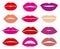 Womans lip with red lipstick vector set