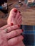 Womans sexy foot red toes and fingers nail polish toe
