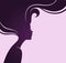 Womans silhouette with beautiful hair