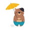 Wombat as Australian Animal Standing with Umbrella Vector Illustration