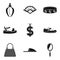 Women accessories icons set, simple style