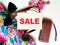 Women  accessories summer  big sale season  handbag sunglass wallet colorful red green lilac background