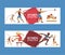 Women athletics set of banners vector illustration. Gymnastics training. Exercising female in different poses. Woman