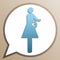 Women and baby sign. Bright cerulean icon in white speech balloon at pale taupe background. Illustration